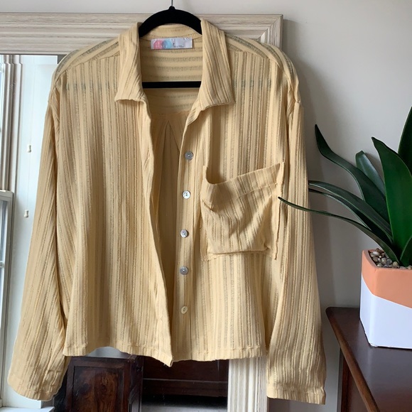 FREE PEOPLE FP Beach yellow knit long sleeve button down shirt (small) ✨ - Picture 2 of 5